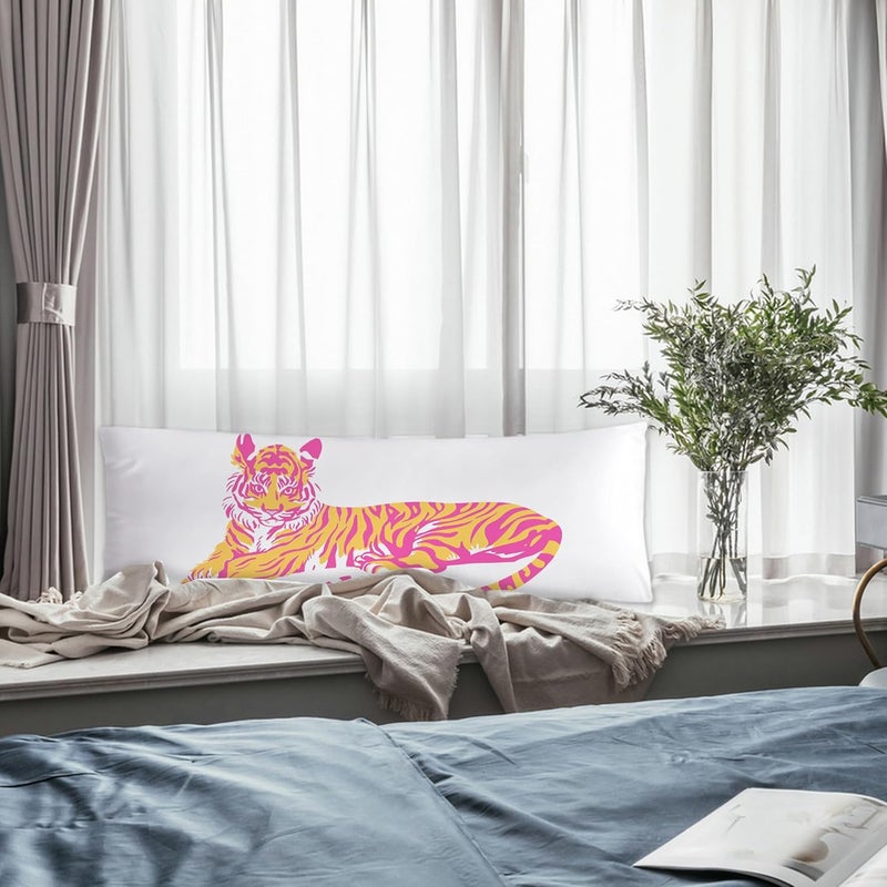 Exqcom Store Trendy Pink and Orange Tiger Body Pillow Covers 20x54, Coquette Room Decor, Funky Preppy Tiger Long Body Pillow Case Cover with Hidden Zipper for Women Adults Girls - Image 5